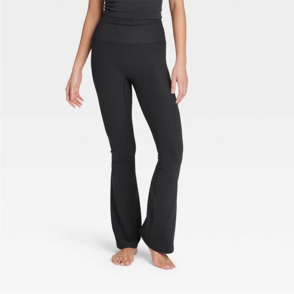 ALL IN MOTION Black High Rise Ribbed Flare Leggings